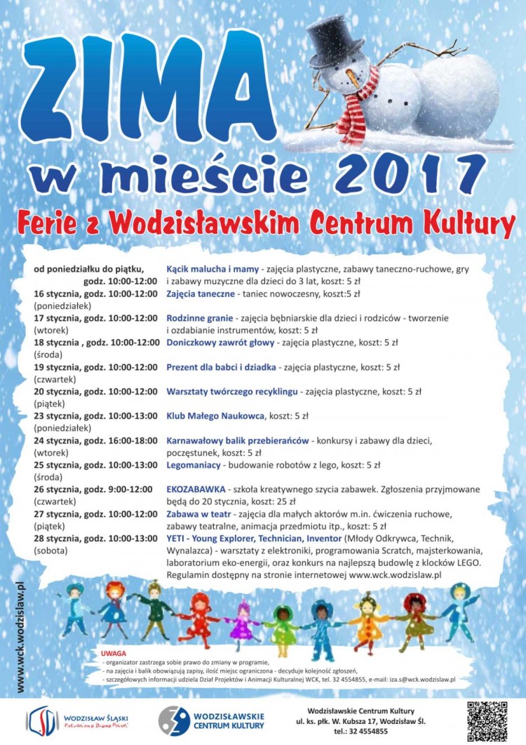 Pełne atrakcji ferie zimowe z Wodzisławskim Centrum Kultury, materiały prasowe WCK