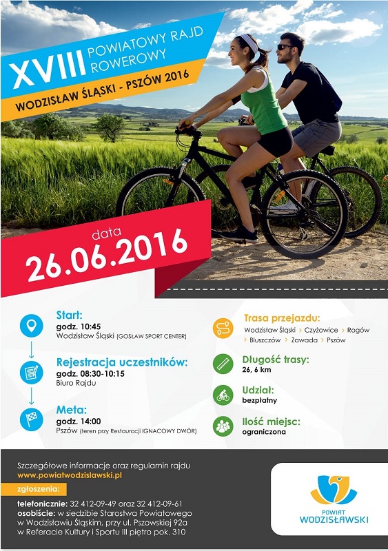 Plakat promujący Powiatowy Rajd Rowerowy w Wodzisławiu Śląskim, który odbędzie się już 26 czerwca. Zapisy trwają