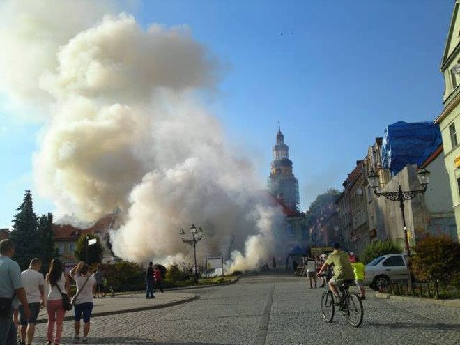 Pożar krzewów na rynku w Wodzisławiu