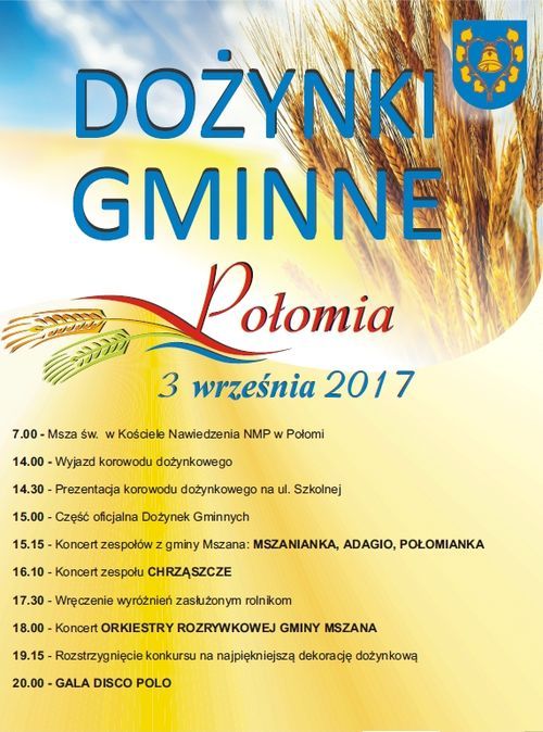 Mieszkańcy gminy Mszana będą świętować dożynki w Połomi, UG Mszana