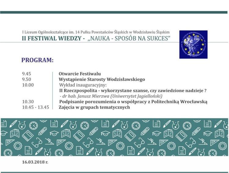 II Festiwal Wiedzy w wodzisławskiej „Jedynce”. Sprawdź program!, Starostwo Powiatowe w Wodzisławiu Śląskim