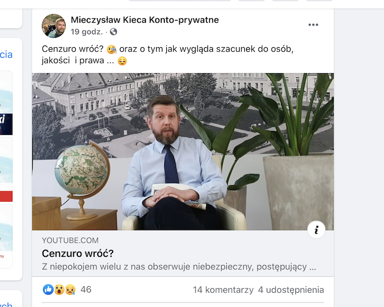 Mieczysław Kieca obawia się cenzury Gazety Wodzisławskiej. Czy ma ku temu powody?, FB:Mieczysław Kieca