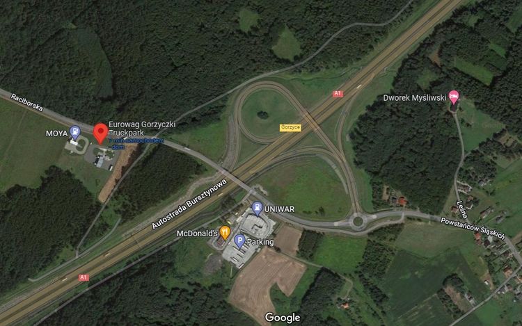 Samorządowcy chcą przebudowy węzła autostradowego „Gorzyce”, Google Maps