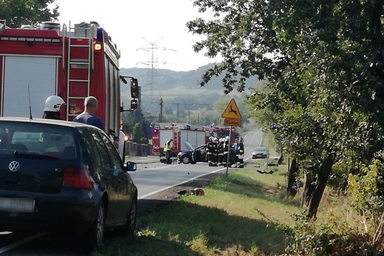 Poważny wypadek motocyklisty i renault w Syryni, Marek Fibic, policja Wodzisław Śląski
