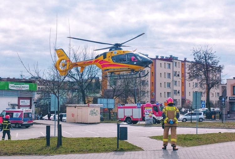 Lądowanie śmigłowca LPR w centrum miasta, Grzegorz Matla