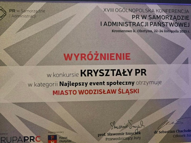 Kryształy PR-u: dwa wyróżnienia dla Wodzisławia Śląskiego, FB: Miasto Wodzisław Śląski