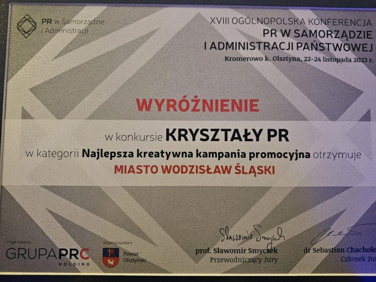 Kryształy PR-u: dwa wyróżnienia dla Wodzisławia Śląskiego, FB: Miasto Wodzisław Śląski