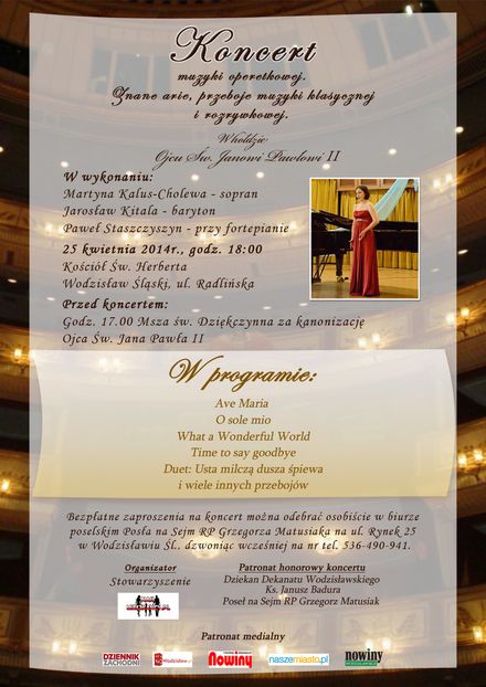 Koncert muzyki operetkowej w Wodzisławiu, materiały prasowe