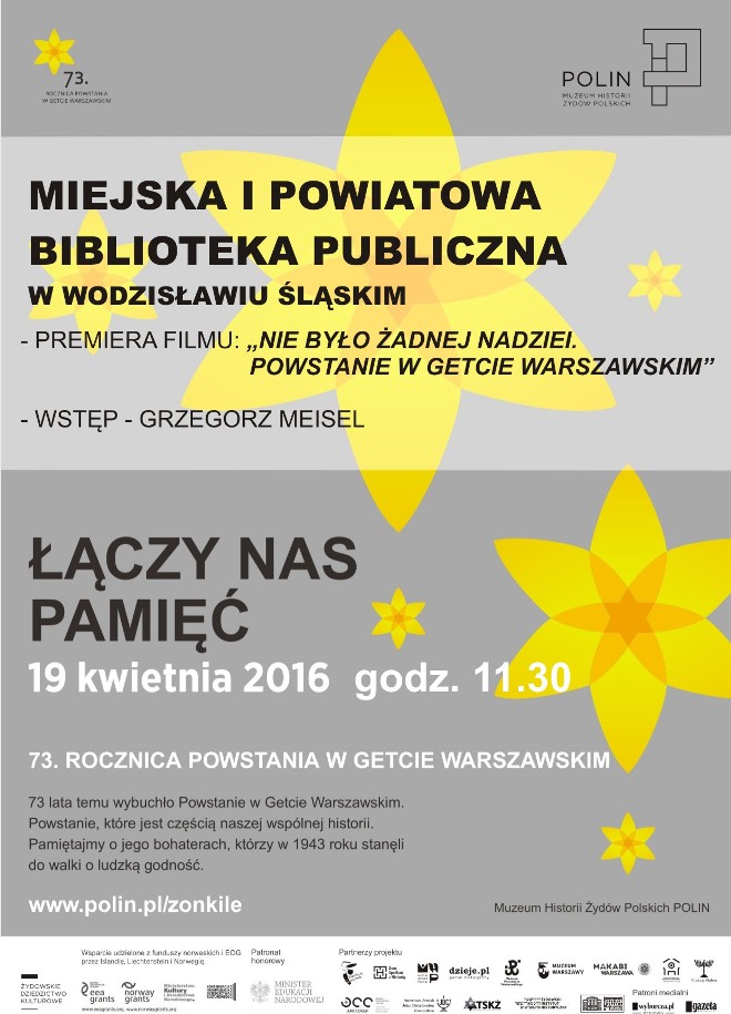 Upamiętnią rocznicę wybuchu powstania w getcie warszawskim, materiały prasowe MiPBP w Wodzisławiu Śląskim