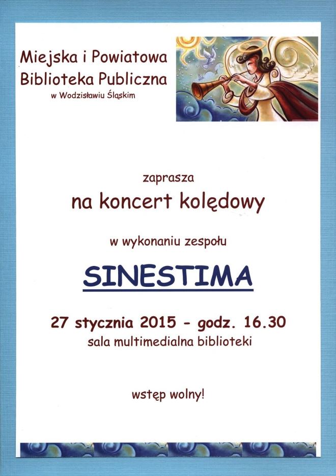 Kolędowanie z Sinestimą w wodzisławskiej bibliotece, materiały prasowe