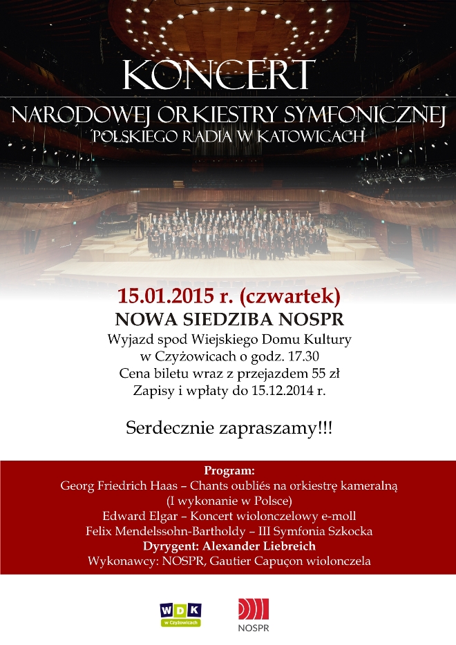 WDK Czyżowice: Pojedź na koncert Narodowej Orkiestry Symfonicznej Polskiego Radia, materiały prasowe