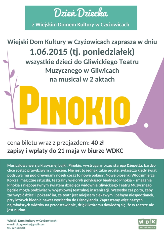 WDK Czyżowice: Zabierz dziecko na spektakl o Pinokiu, materiały prasowe