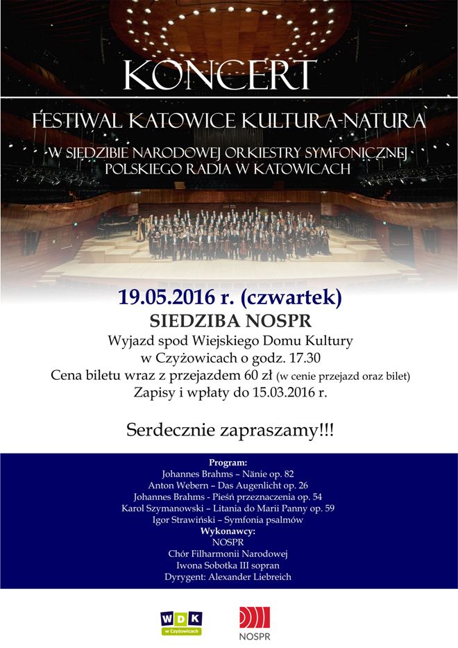 Pojedź na wyjątkowy koncert NOSPR z WDK Czyżowice, materiały prasowe