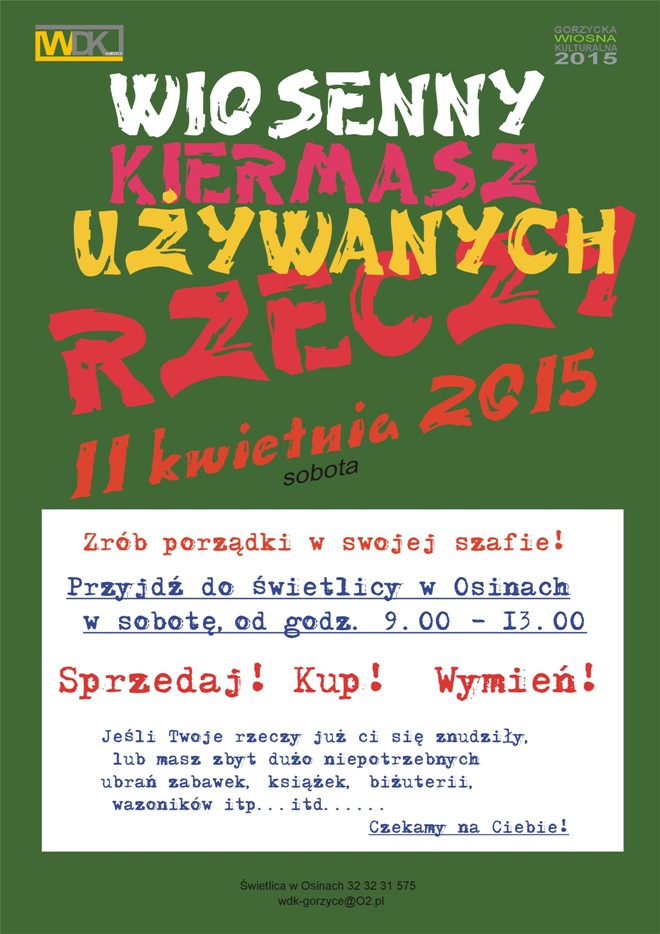 WDK Gorzyce: Weź udział w kiermaszu rzeczy używanych, materiały prasowe