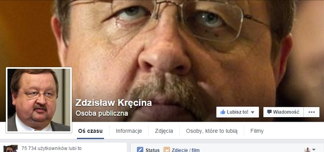 Nieoficjalny profil Zdzisława Kręciny na Facebooku ma już ponad 75 tysięcy fanów