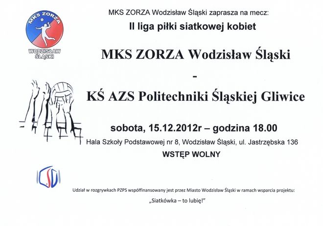 Zorza Wodzisław podejmuje AZS Pol. Śląskiej Gliwice, 
